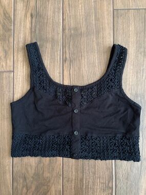 Rubbish Black Crochet-Trim Crop Tank with Front Buttons